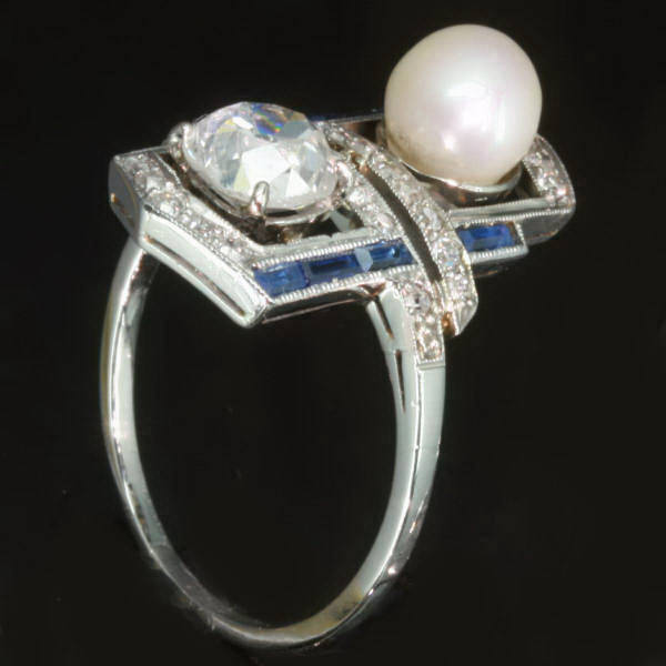 Art Deco pearl diamond engagement ring sapphire (image 10 of 14)